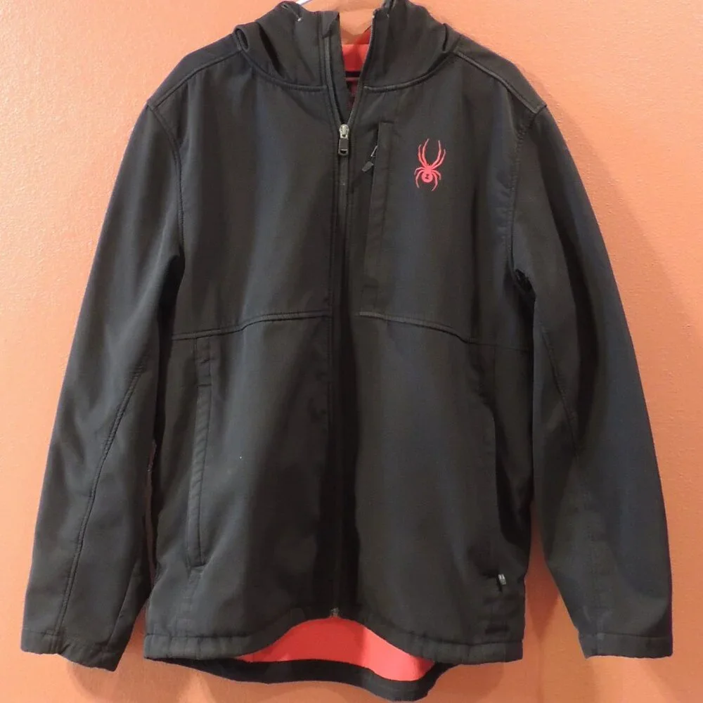Spyder Jacket Men X Large Black Red Full Zip Pocket Spider Outdoor Hooded Jacket